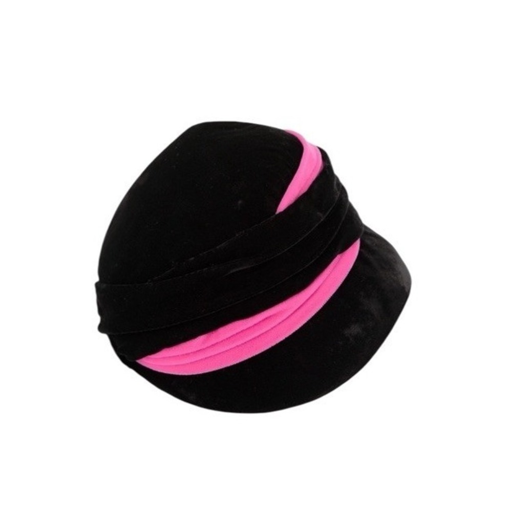 Womens Soft Black & Bright Pink Velvet 1960s Vintage Hat Pre-owned